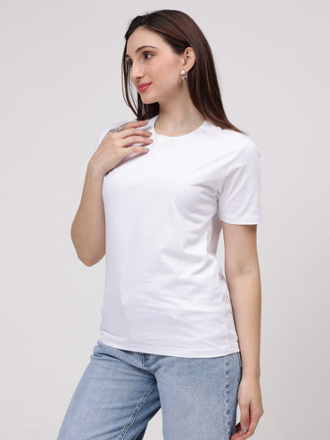 Women's Cotton T Shirt | Round Neck T Shirt | Round Neck Half Sleeve T shirt-White